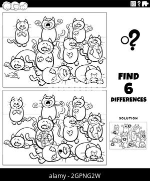 différences jeu éducatif avec chats coloriage livre page Illustration de Vecteur