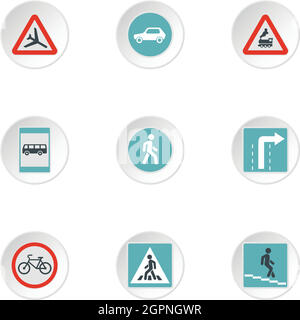 Road sign icons set, style plat Illustration de Vecteur