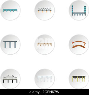 Types de ponts icons set, style plat Illustration de Vecteur
