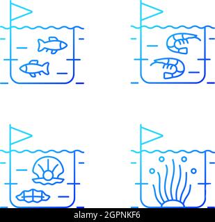 Jeu d'icônes vectorielles linéaires à gradient pour l'agriculture maritime commerciale Illustration de Vecteur