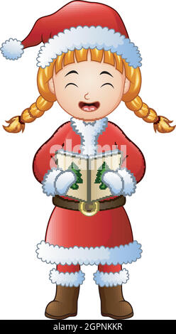 Caricature fille chantant des chants de noël Illustration de Vecteur