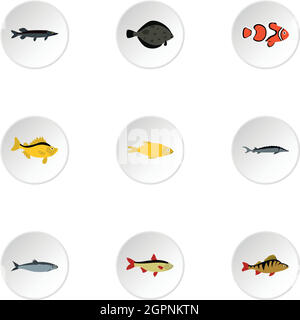 Icônes de poissons, style plat Illustration de Vecteur