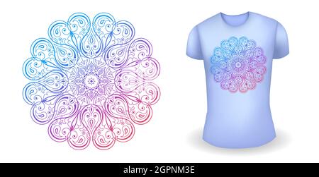 T-shirt bleu avec mandala. Vecteur Illustration de Vecteur