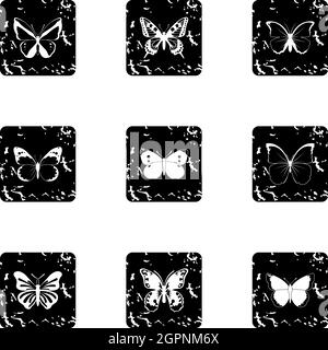 Types de papillons icônes ensemble, grunge style Illustration de Vecteur