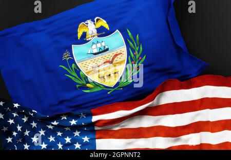 Drapeau d'Allegheny County Pennsylvania avec un drapeau des États-Unis d'Amérique comme un symbole d'unité entre eux, illustration 3d Banque D'Images