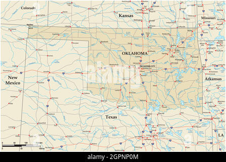 Carte routière vectorielle de l'État américain de l'Oklahoma Illustration de Vecteur