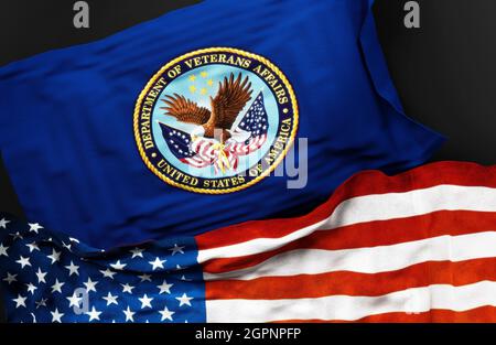 Drapeau du ministère des Affaires des anciens combattants des États-Unis avec un drapeau des États-Unis d'Amérique comme symbole d'un lien entre eux, 3 Banque D'Images