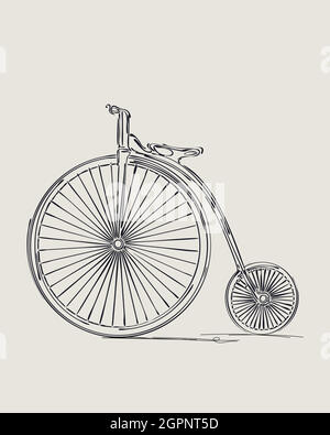 Croquis de vélo rétro Penny-farthing Illustration de Vecteur