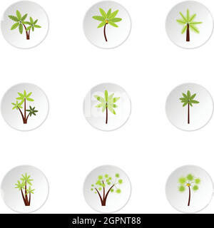 Green palms icons set, style plat Illustration de Vecteur