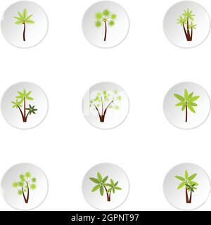 Types de palm icons set, style plat Illustration de Vecteur
