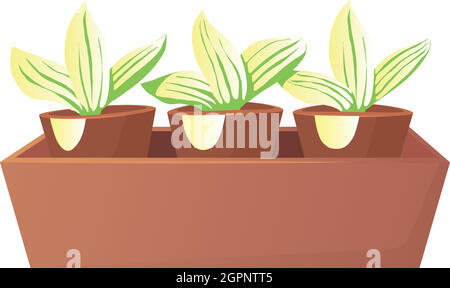 Plantes dans l'icône pots, style de dessin animé Illustration de Vecteur