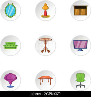 Type de mobilier de style cartoon, icons set Illustration de Vecteur