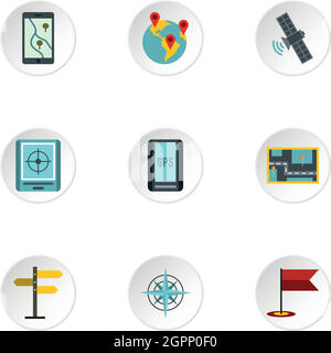 Carte GPS icons set, style plat Illustration de Vecteur