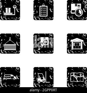 Jeu d'icônes d'emballage de chargement, style grunge Illustration de Vecteur