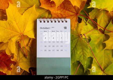 Calendrier de fin d'année pour octobre 2021. Calendrier de bureau pour la planification et la gestion de chaque date Banque D'Images