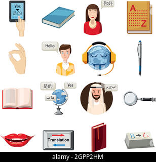 Profession traducteur icons set, cartoon style Illustration de Vecteur