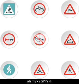 Sign on road icons set, style plat Illustration de Vecteur