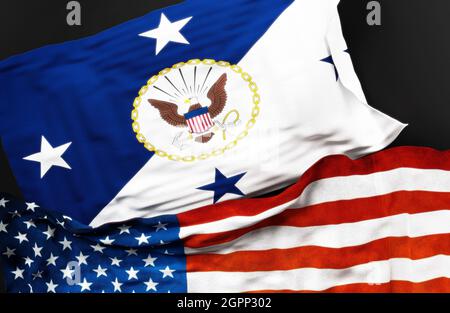 Drapeau du chef des opérations navales des États-Unis avec un drapeau des États-Unis d'Amérique comme symbole d'un lien entre eux, 3d Ill Banque D'Images