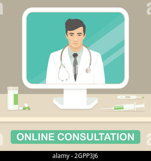 médecin, consultation médicale en ligne Illustration de Vecteur