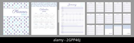 Modèle de calendrier ou d'organisateur d'horaires violet 2022 Illustration de Vecteur