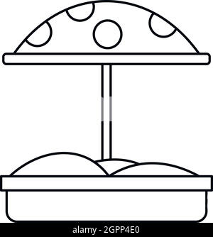 Bac à sable avec parasol, icône de style contour Illustration de Vecteur