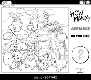 comptage des animaux jeu éducatif pour enfants coloriage page de livre Illustration de Vecteur