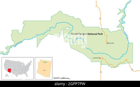 Carte d'ensemble simple du parc national du Grand Canyon, Arizona, États-Unis Illustration de Vecteur