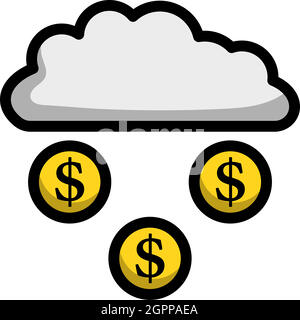 Les pièces tombent de l'icône nuage Illustration de Vecteur