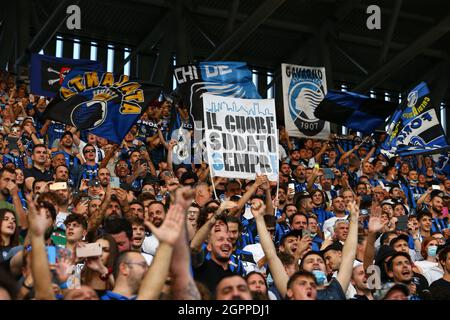 Atalanta Supporters pendant Atalanta BC vs jeunes garçons, match de football de la Ligue des champions de l'UEFA à Bergame, Italie, septembre 29 2021 Banque D'Images