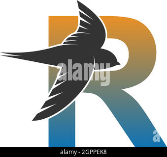 Logo lettre R avec vecteur de motif icône représentant un oiseau rapide Illustration de Vecteur