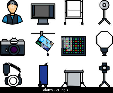 Ensemble d'icônes de photographie Illustration de Vecteur