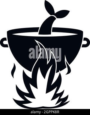 La soupe de poisson sur un feu, l'icône de style simple. Illustration de Vecteur