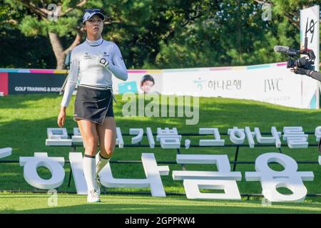 Pocheon, Gyeonggi, Corée du Sud. 30 septembre 2021. 30 sept 2021-Pocheon, Corée du Sud-Lydia Ko de Nouvelle-Zélande action sur le 8ème vert lors d'un CHAMPIONNAT du GROUPE FINANCIER de la KLPGA HANA à Adonis CC à Pocheon, Corée du Sud. (Credit image: © JJ-Joung via ZUMA Press Wire) Banque D'Images