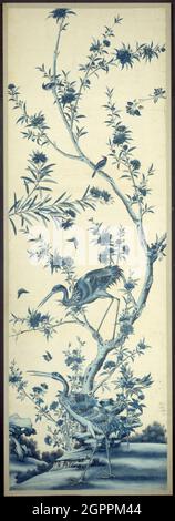 Panneau de papier peint avec oiseaux et arbres à fleurs, Chine, fin du XVIIIe/début du XIXe siècle. Banque D'Images