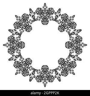 Motif élégant d'ornement circulaire. Motif damassé rond avec place pour le texte. Cadre fleuri. Cadre avec arabesques. Noir et blanc. Motif vintage Illustration de Vecteur