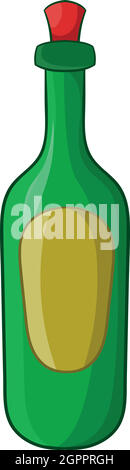 Bouteille de vin vert, icône de style cartoon Illustration de Vecteur