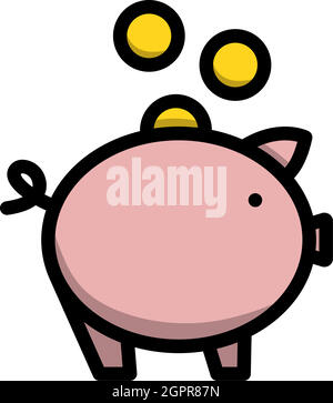 Les pièces de monnaie d'or tombent dans l'icône de la banque de Piggy Illustration de Vecteur