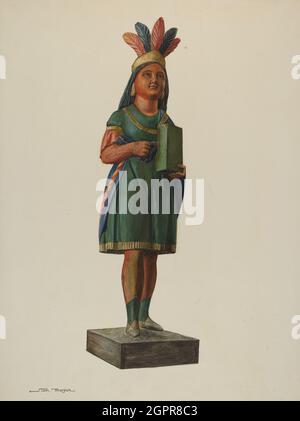 Pocahontas en bois figure de magasin, c. 1937. Banque D'Images