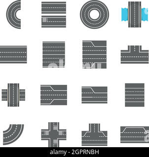 Constructeur d'éléments routiers icons set, cartoon style Illustration de Vecteur