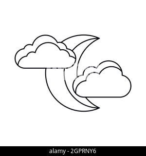 Lune et les nuages, l'icône de style contour Illustration de Vecteur