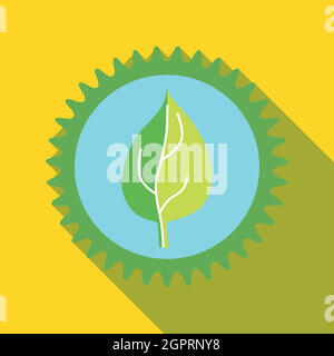 Vert feuille dans une icône de l'engrenage, style plat Illustration de Vecteur