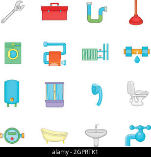 Salle de bains icons set, cartoon style Illustration de Vecteur