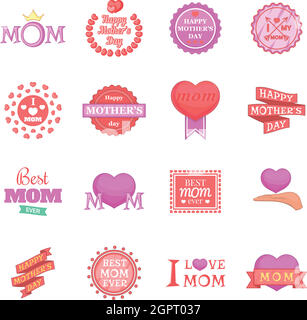 Journée mère icons set, cartoon style Illustration de Vecteur