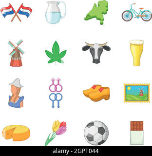 Netherland travel icons set, cartoon style Illustration de Vecteur