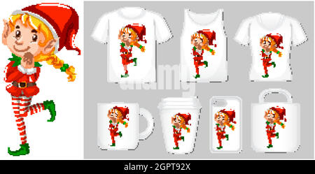 Thème de Noël avec elf sur les modèles de produits Illustration de Vecteur