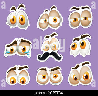 Autocollants avec expressions du visage Illustration de Vecteur