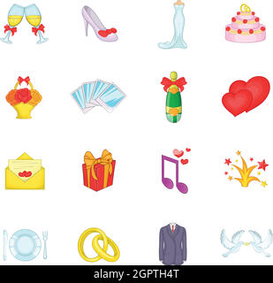 Wedding icons set, cartoon style Illustration de Vecteur