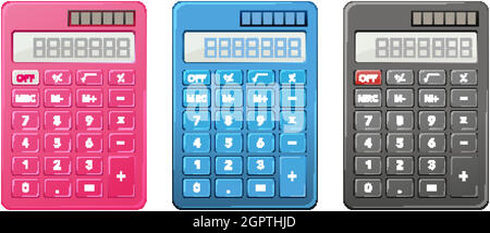 Calculatrices de trois couleurs différentes Illustration de Vecteur