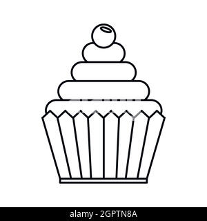 L'icône Contour Cupcake, style Illustration de Vecteur