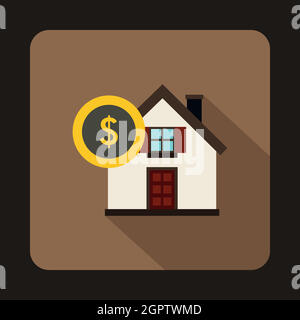 Chambre et le symbole du dollar dans l'icône de style plat Illustration de Vecteur